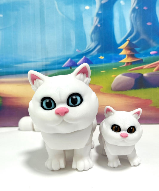 Cute Articulated British Shorthair Cat, 3D Printed Mother and Child Cat Fidget Toy, Gift for Cat Lovers - ABSHC-MC-White