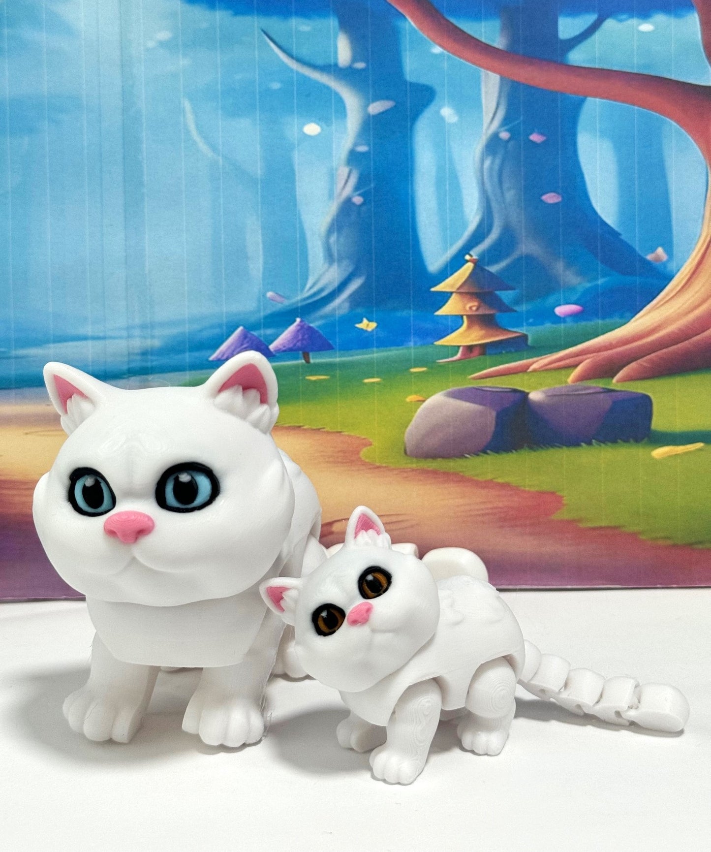 Cute Articulated British Shorthair Cat, 3D Printed Mother and Child Cat Fidget Toy, Gift for Cat Lovers - ABSHC-MC-White
