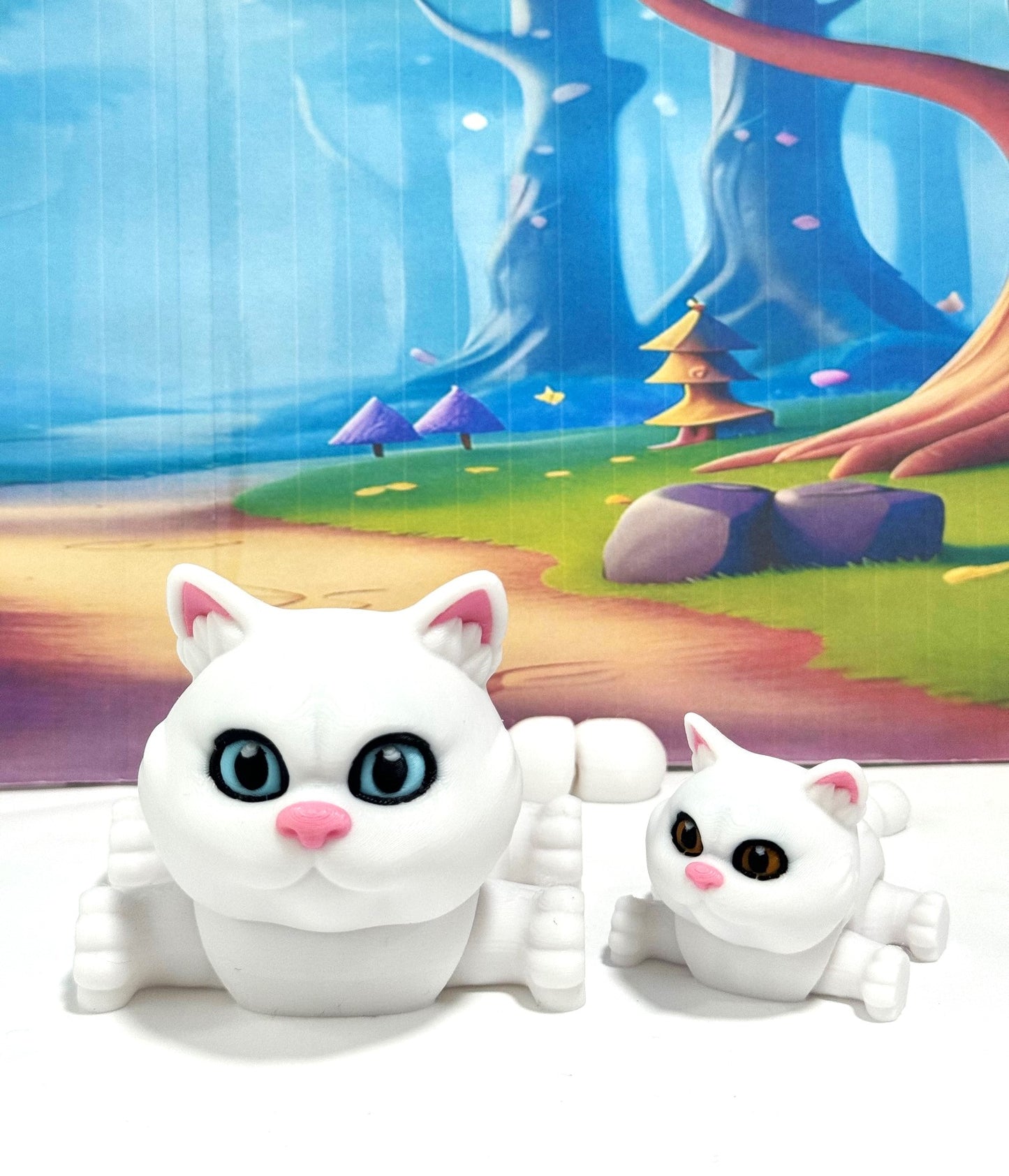 Cute Articulated British Shorthair Cat, 3D Printed Mother and Child Cat Fidget Toy, Gift for Cat Lovers - ABSHC-MC-White