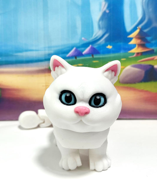 Cute Articulated British Shorthair Cat, 6.5" 3D Printed  Cat Fidget Toy, Gift for Cat Lovers - ABSHC-White