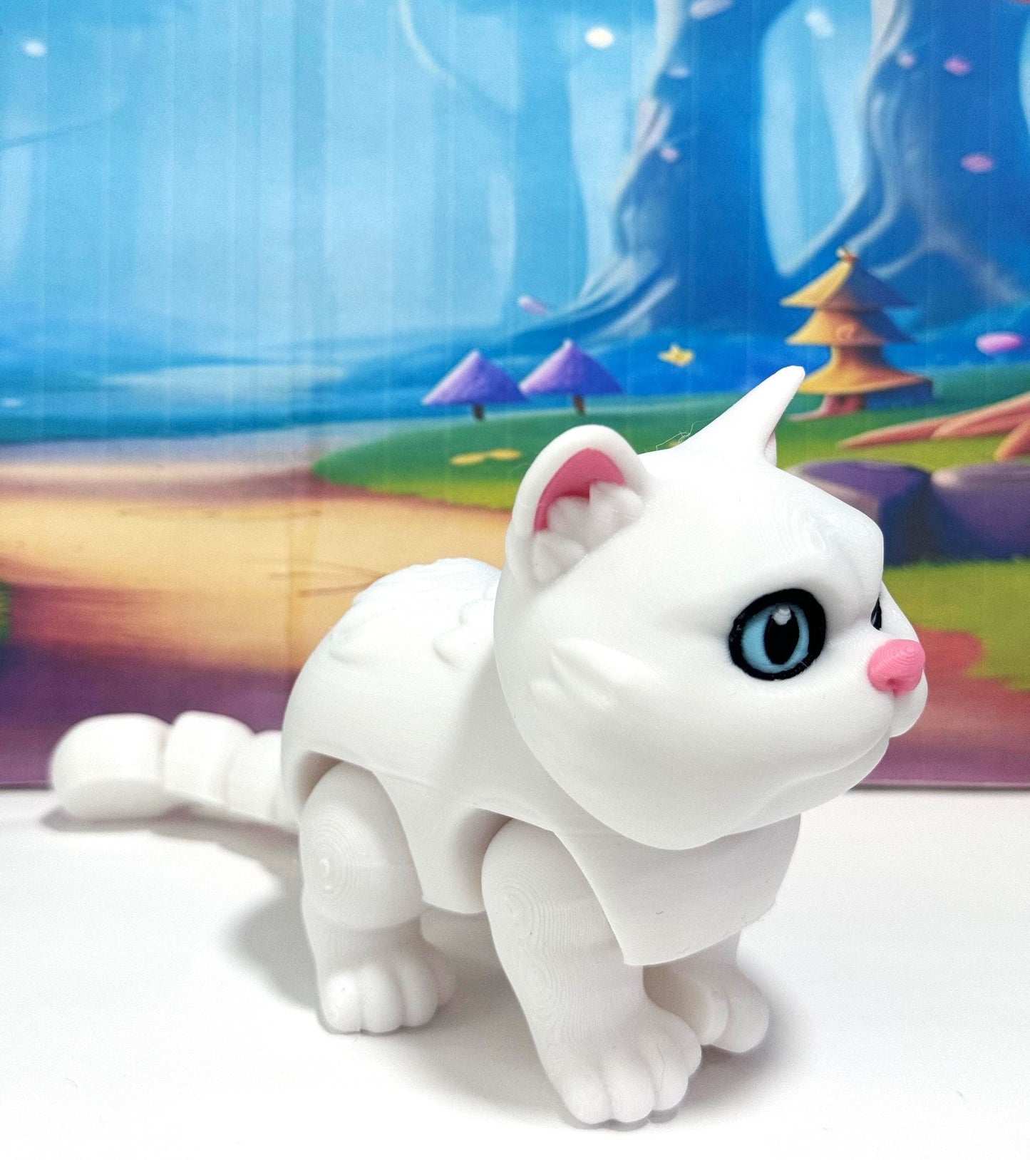 Cute Articulated British Shorthair Cat, 6.5" 3D Printed  Cat Fidget Toy, Gift for Cat Lovers - ABSHC-White