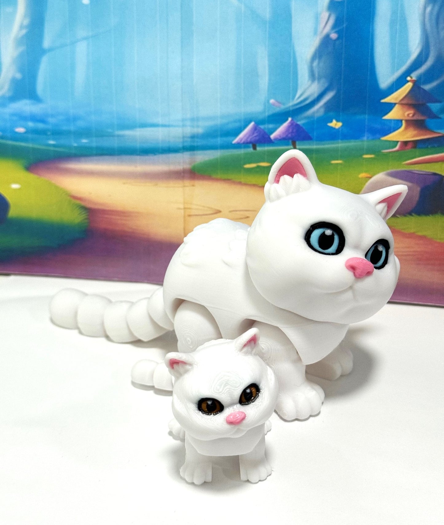 Cute Articulated British Shorthair Cat, 3D Printed Mother and Child Cat Fidget Toy, Gift for Cat Lovers - ABSHC-MC-White