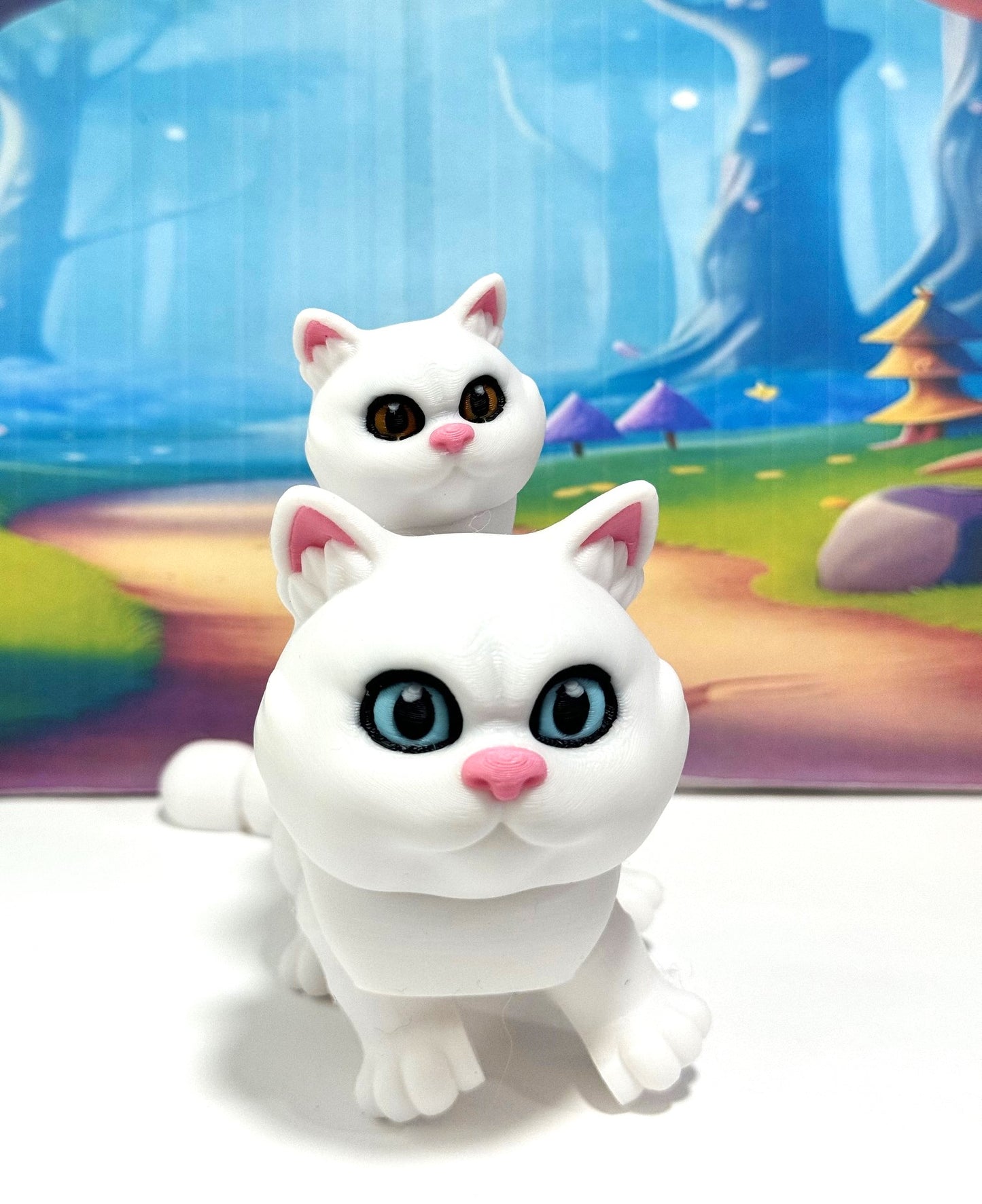 Cute Articulated British Shorthair Cat, 3D Printed Mother and Child Cat Fidget Toy, Gift for Cat Lovers - ABSHC-MC-White