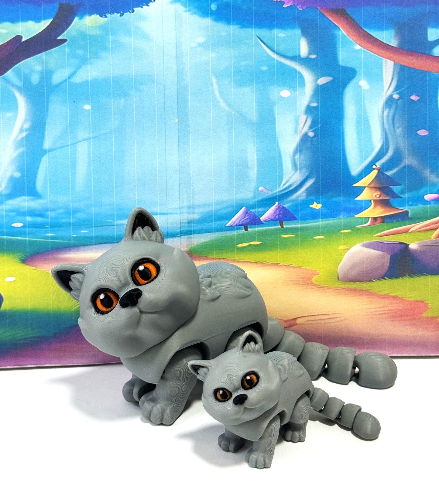 Cute Articulated British Shorthair Cat, 3D Printed Mother and Child Cat Fidget Toy, Gift for Cat Lovers - ABSHC-MC-Gray