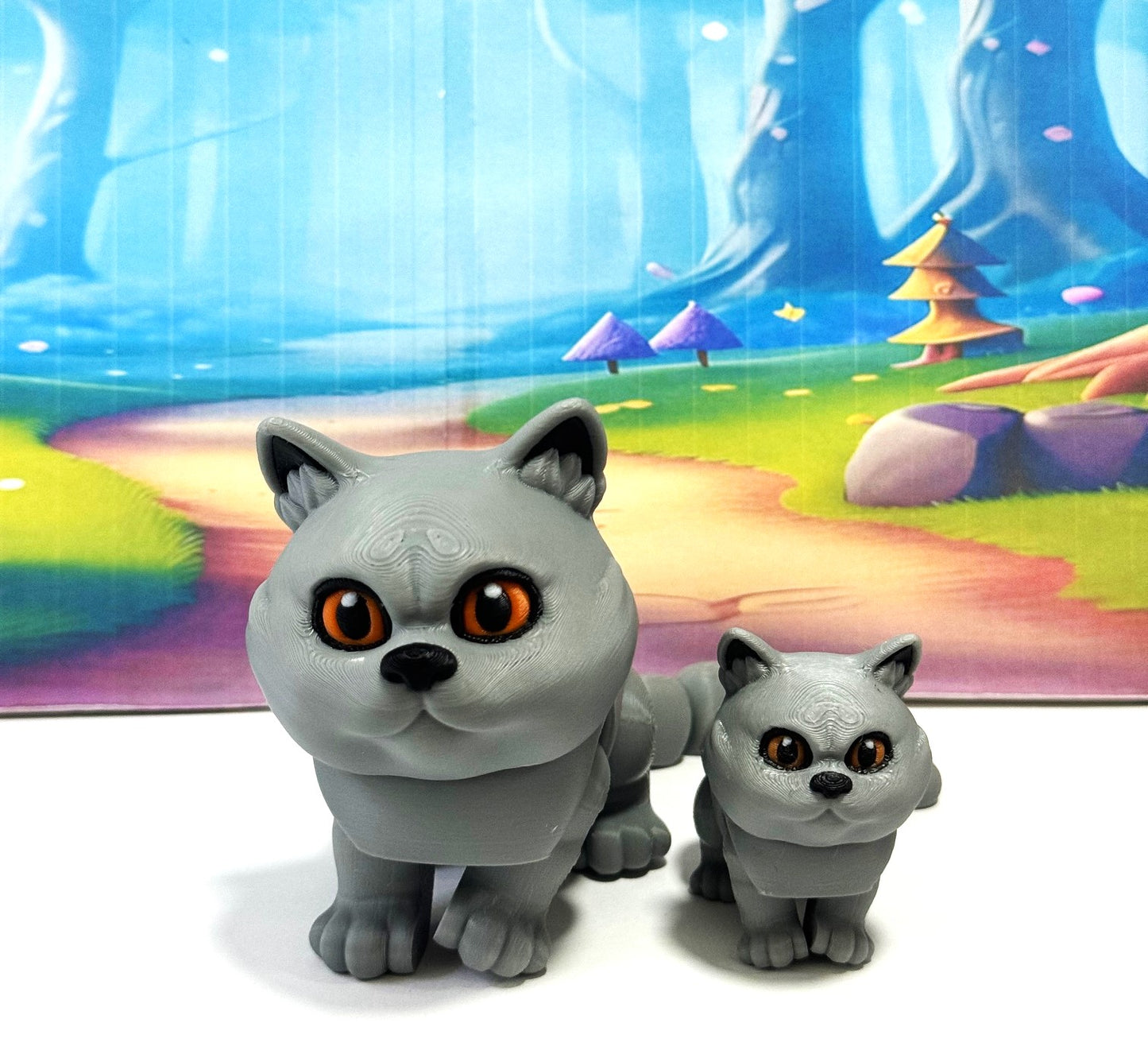 Cute Articulated British Shorthair Cat, 3D Printed Mother and Child Cat Fidget Toy, Gift for Cat Lovers - ABSHC-MC-Gray