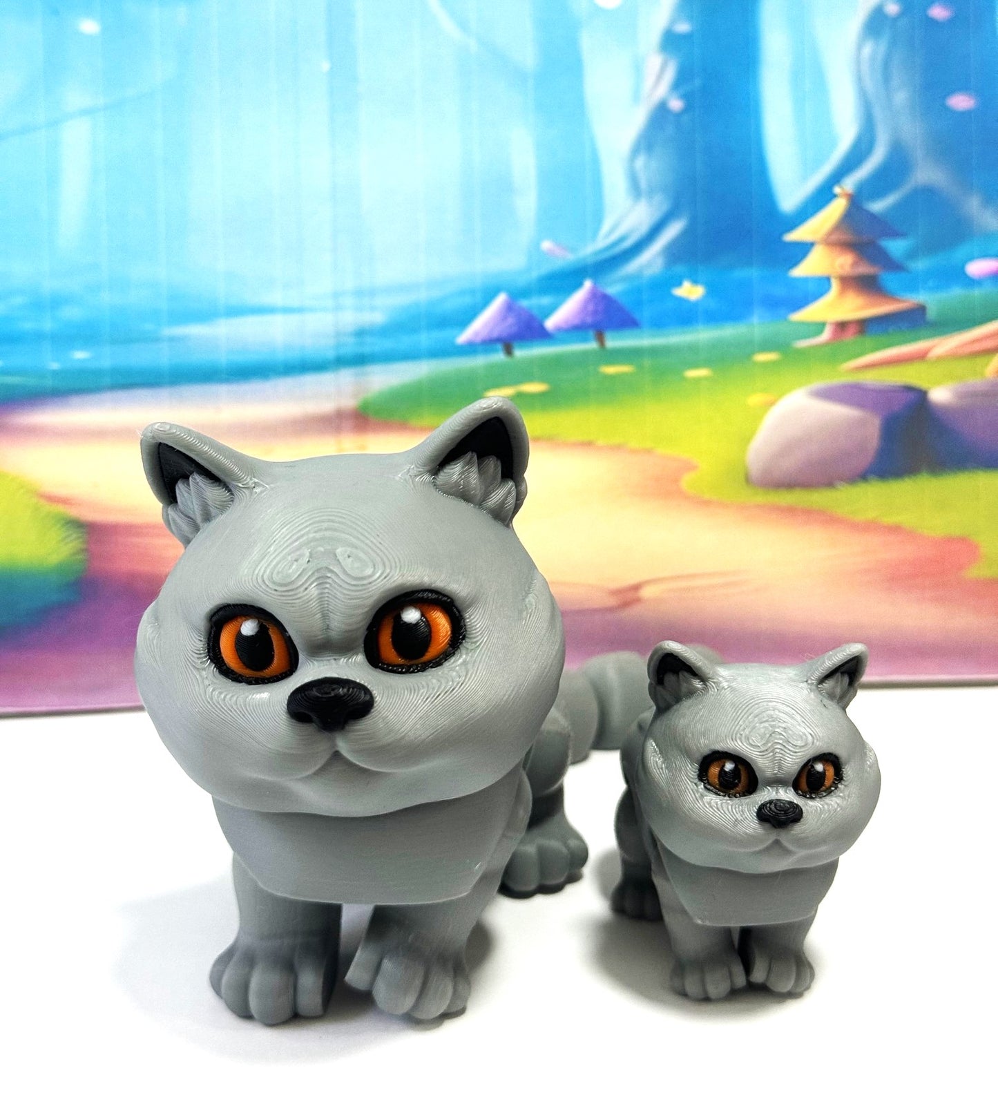 Cute Articulated British Shorthair Cat, 3D Printed Mother and Child Cat Fidget Toy, Gift for Cat Lovers - ABSHC-MC-Gray