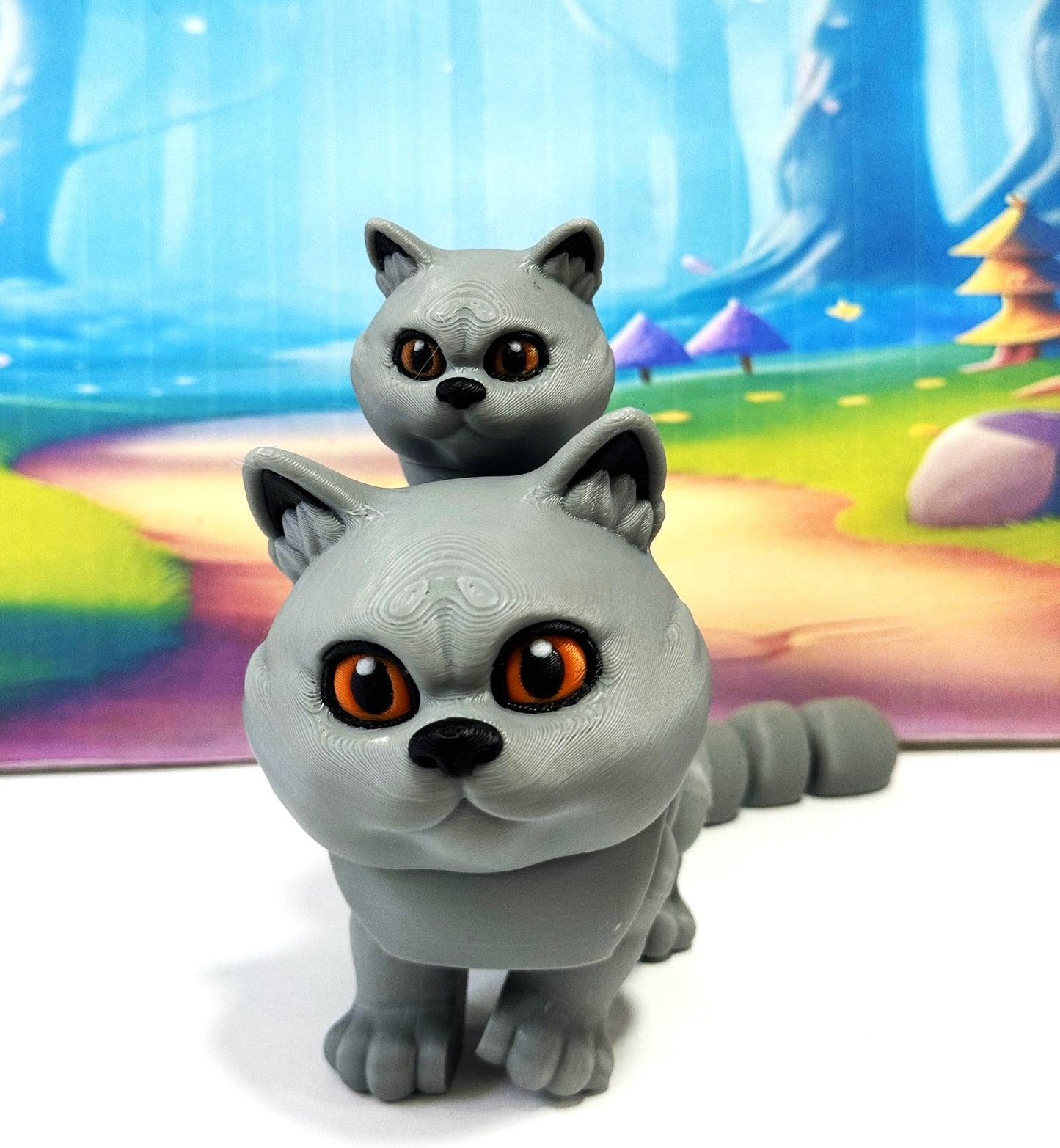 Cute Articulated British Shorthair Cat, 3D Printed Mother and Child Cat Fidget Toy, Gift for Cat Lovers - ABSHC-MC-Gray