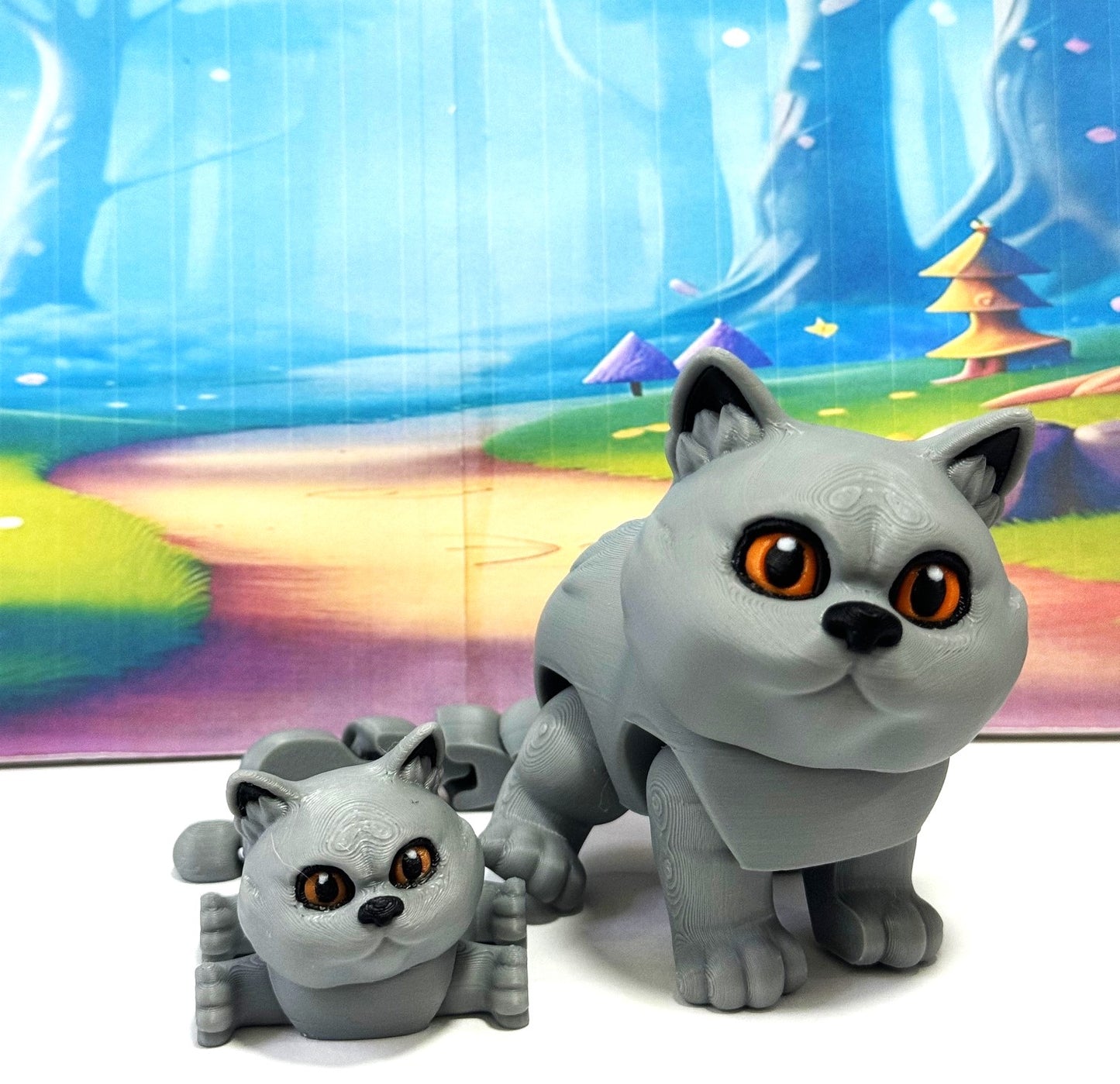 Cute Articulated British Shorthair Cat, 3D Printed Mother and Child Cat Fidget Toy, Gift for Cat Lovers - ABSHC-MC-Gray