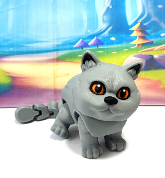 Cute Articulated British Shorthair Cat,6.5" 3D Printed Cat Fidget Toy, Gift for Cat Lovers - ABSHC-Gray