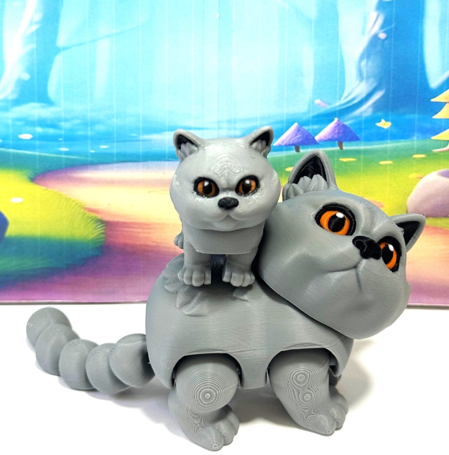 Cute Articulated British Shorthair Cat, 3D Printed Mother and Child Cat Fidget Toy, Gift for Cat Lovers - ABSHC-MC-Gray