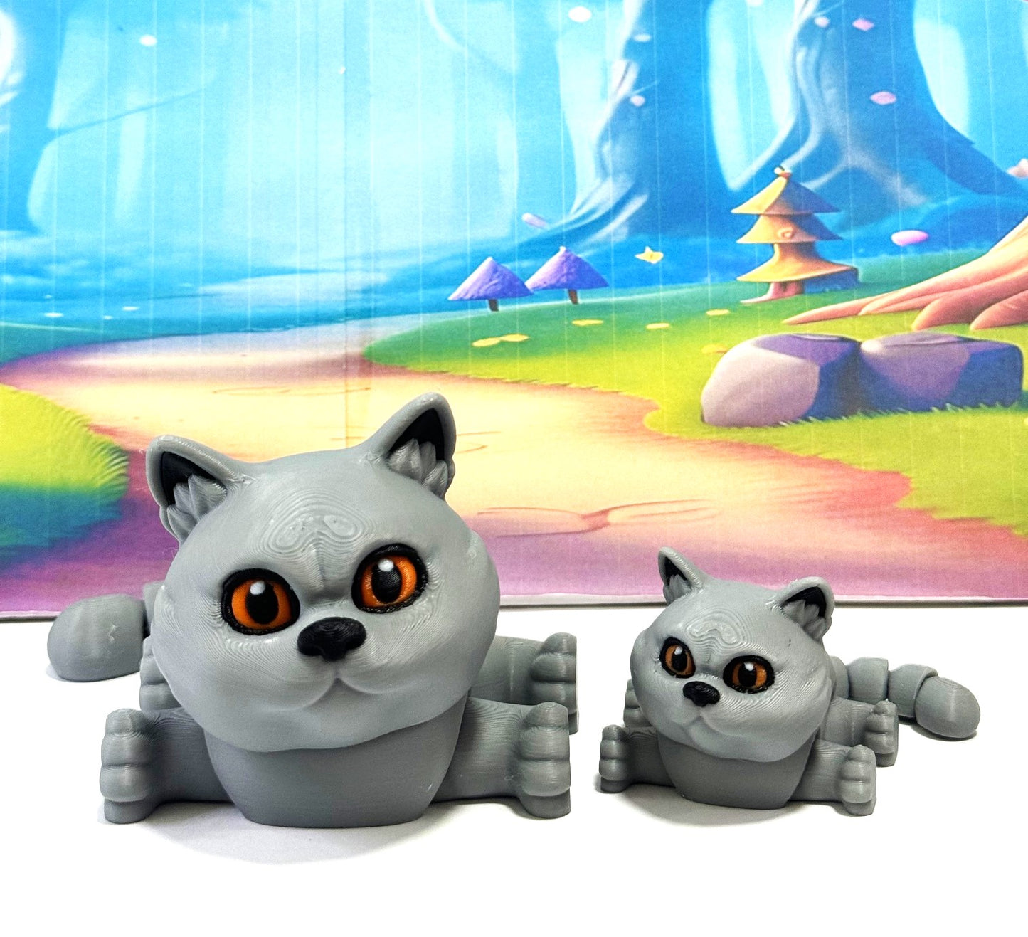 Cute Articulated British Shorthair Cat, 3D Printed Mother and Child Cat Fidget Toy, Gift for Cat Lovers - ABSHC-MC-Gray