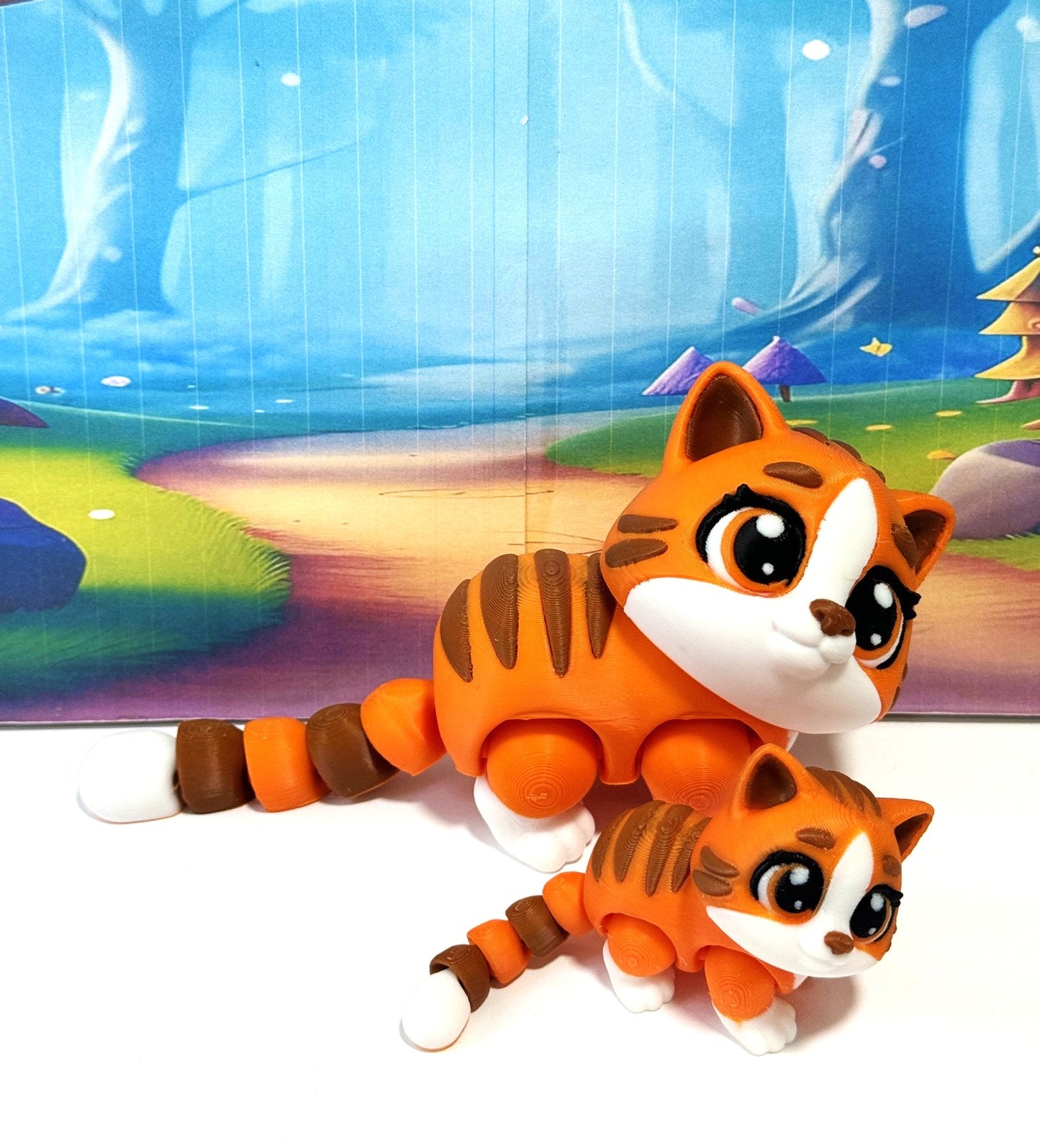 Cute Articulated Ginger Cat, 3D Printed Mother and Child Cat Fidget Toy, Gift for Cat Lovers - AGC001