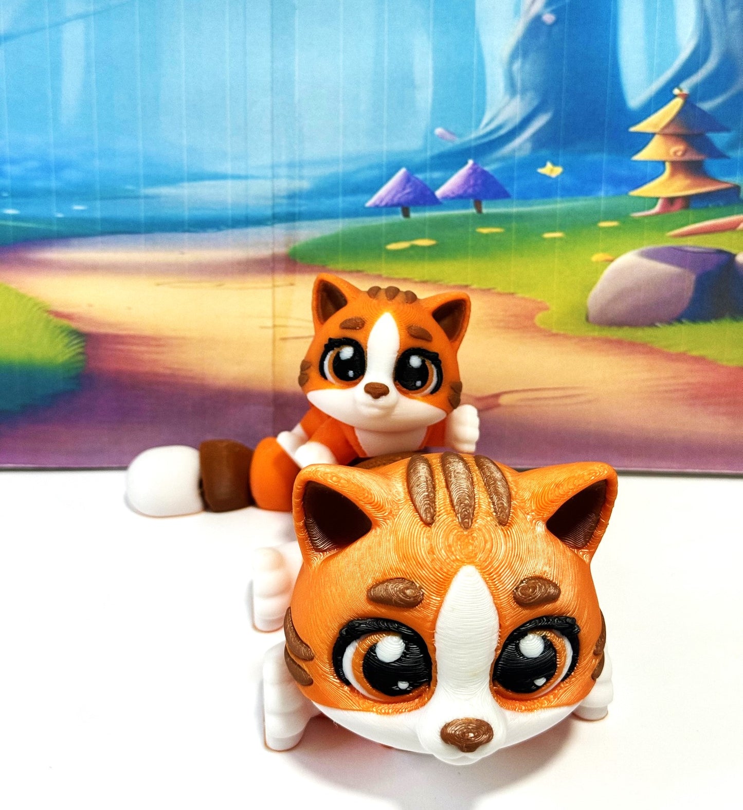 Cute Articulated Ginger Cat, 3D Printed Mother and Child Cat Fidget Toy, Gift for Cat Lovers - AGC001