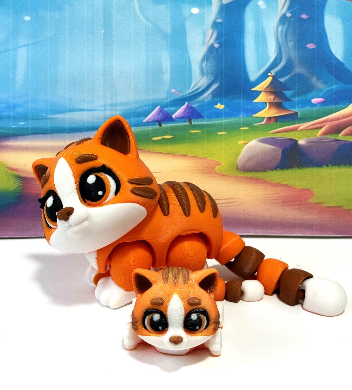 Cute Articulated Ginger Cat, 3D Printed Mother and Child Cat Fidget Toy, Gift for Cat Lovers - AGC001