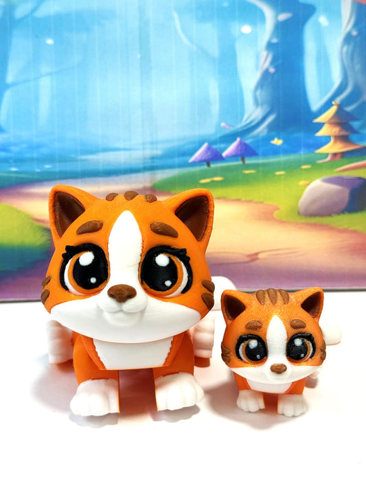 Cute Articulated Ginger Cat, 3D Printed Mother and Child Cat Fidget Toy, Gift for Cat Lovers - AGC001