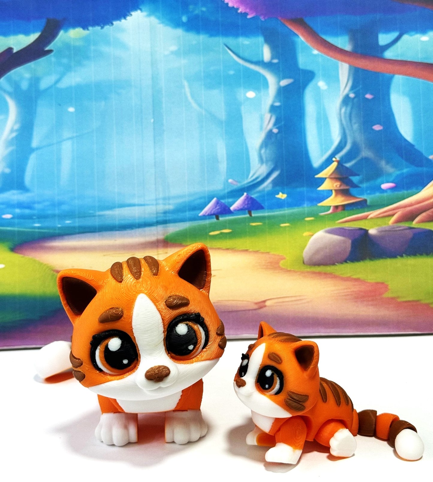 Cute Articulated Ginger Cat, 3D Printed Mother and Child Cat Fidget Toy, Gift for Cat Lovers - AGC001