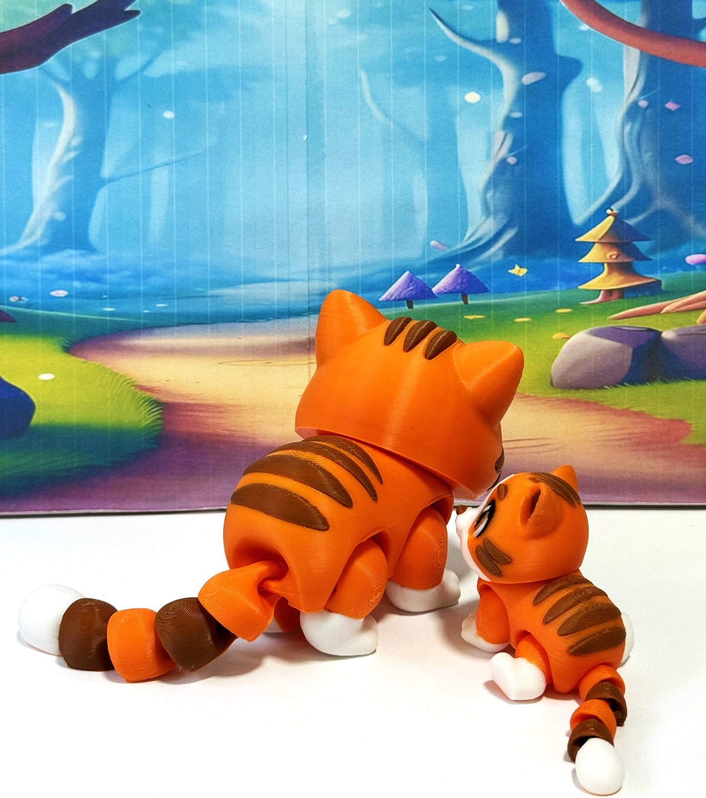 Cute Articulated Ginger Cat, 3D Printed Mother and Child Cat Fidget Toy, Gift for Cat Lovers - AGC001