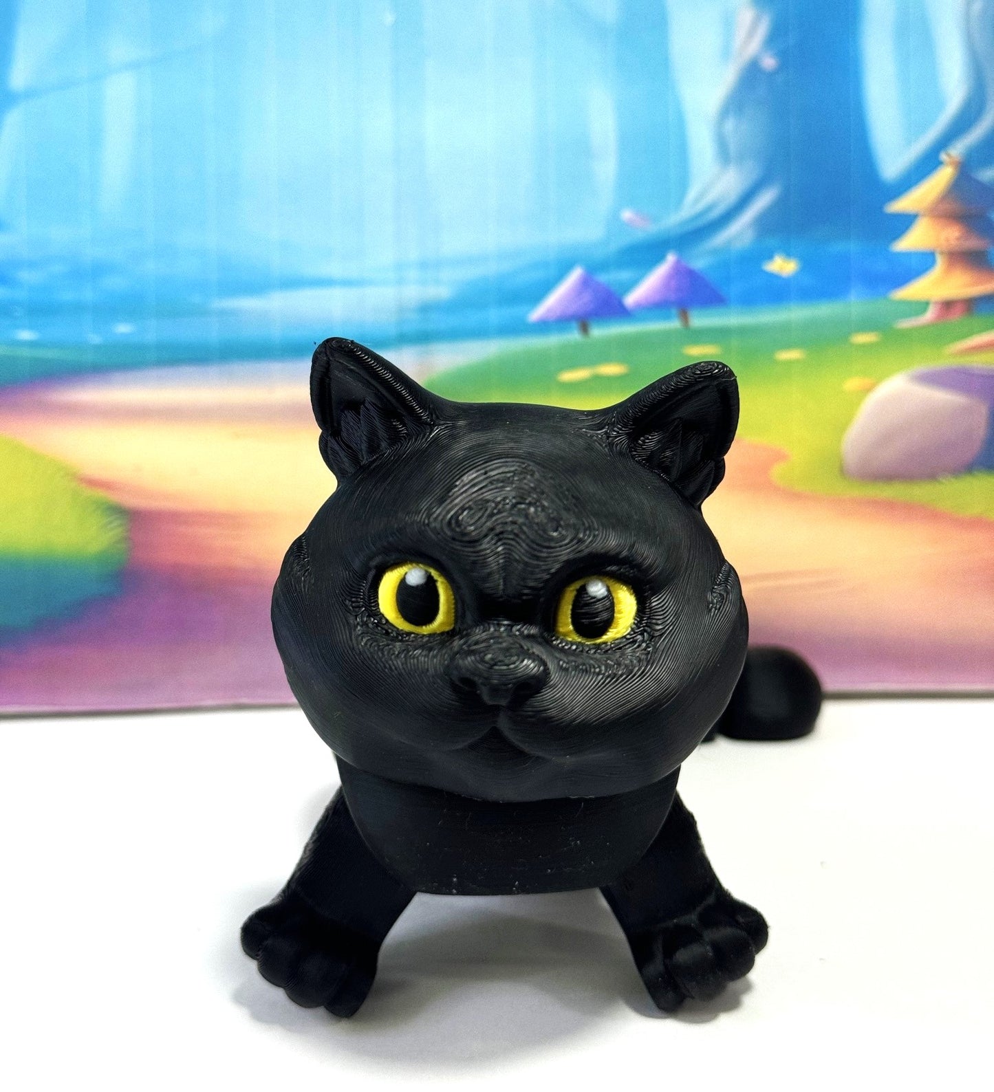 Articulated British Shorthair Cat, 6" Cute 3D Printed Cat Fidget Toy, Gift for Cat Lovers - ABSHC-Black