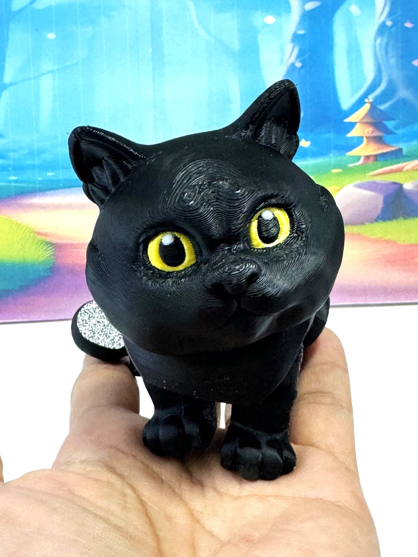 Articulated British Shorthair Cat, 6" Cute 3D Printed Cat Fidget Toy, Gift for Cat Lovers - ABSHC-Black