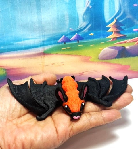 Articulated Bat, 3D Printed Bat, Cinderbat for Halloween Decor, Black and Orange Spooky Poseable Trick or Treat Bats