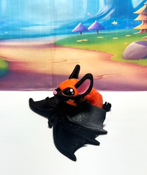 Articulated Bat, 3D Printed Bat, Cinderbat for Halloween Decor, Black and Orange Spooky Poseable Trick or Treat Bats