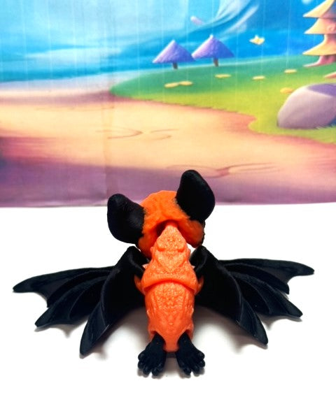 Articulated Bat, 3D Printed Bat, Cinderbat for Halloween Decor, Black and Orange Spooky Poseable Trick or Treat Bats