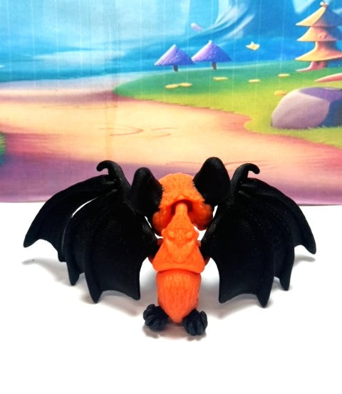 Articulated Bat, 3D Printed Bat, Cinderbat for Halloween Decor, Black and Orange Spooky Poseable Trick or Treat Bats