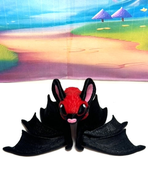 Cute 3D Printed Bat, Articulated Cinderbat for Halloween Decor, Black and Red Spooky Poseable Trick or Treat Bats.