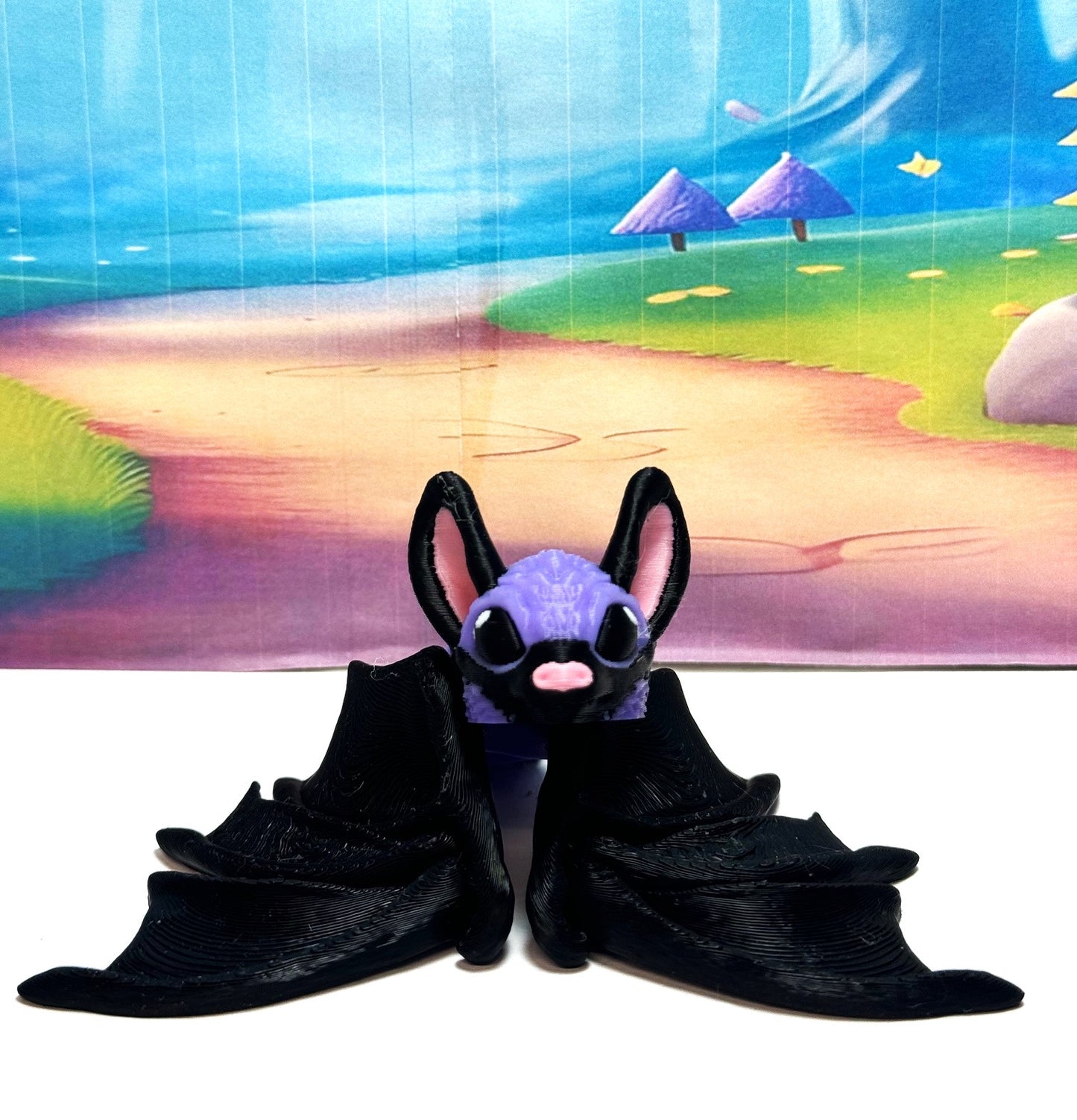 3D Printed Bat, Articulated Cinderbat for Halloween Decor, Black and Purple Spooky Poseable Trick or Treat Bats.