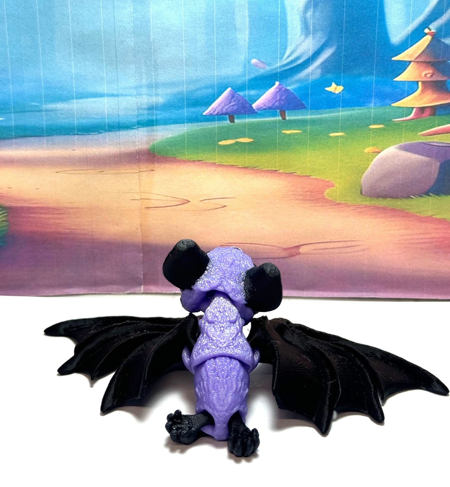 3D Printed Bat, Articulated Cinderbat for Halloween Decor, Black and Purple Spooky Poseable Trick or Treat Bats.