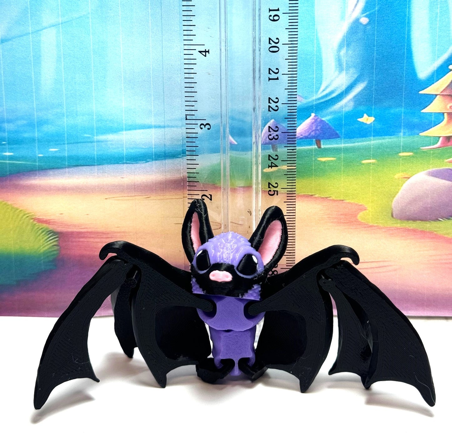 3D Printed Bat, Articulated Cinderbat for Halloween Decor, Black and Purple Spooky Poseable Trick or Treat Bats.