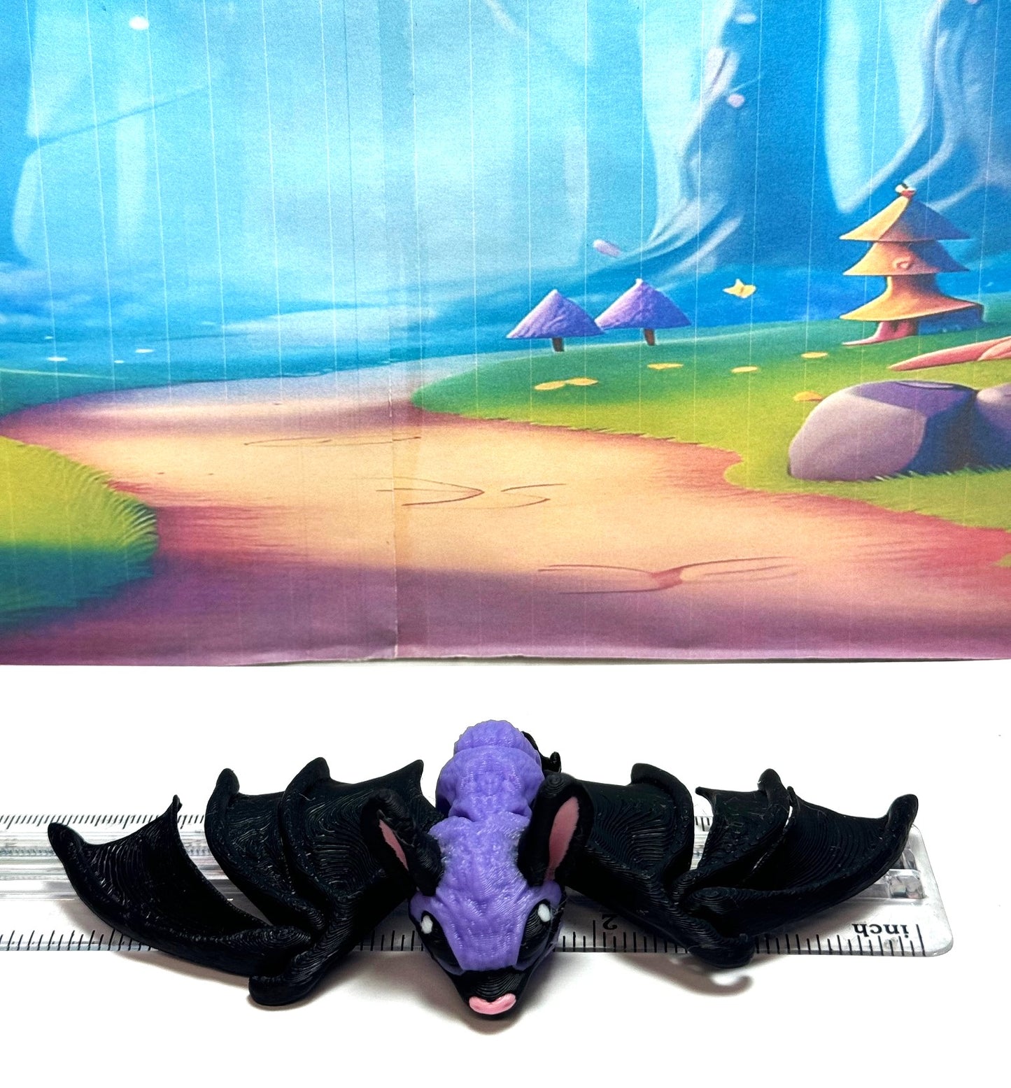 3D Printed Bat, Articulated Cinderbat for Halloween Decor, Black and Purple Spooky Poseable Trick or Treat Bats.