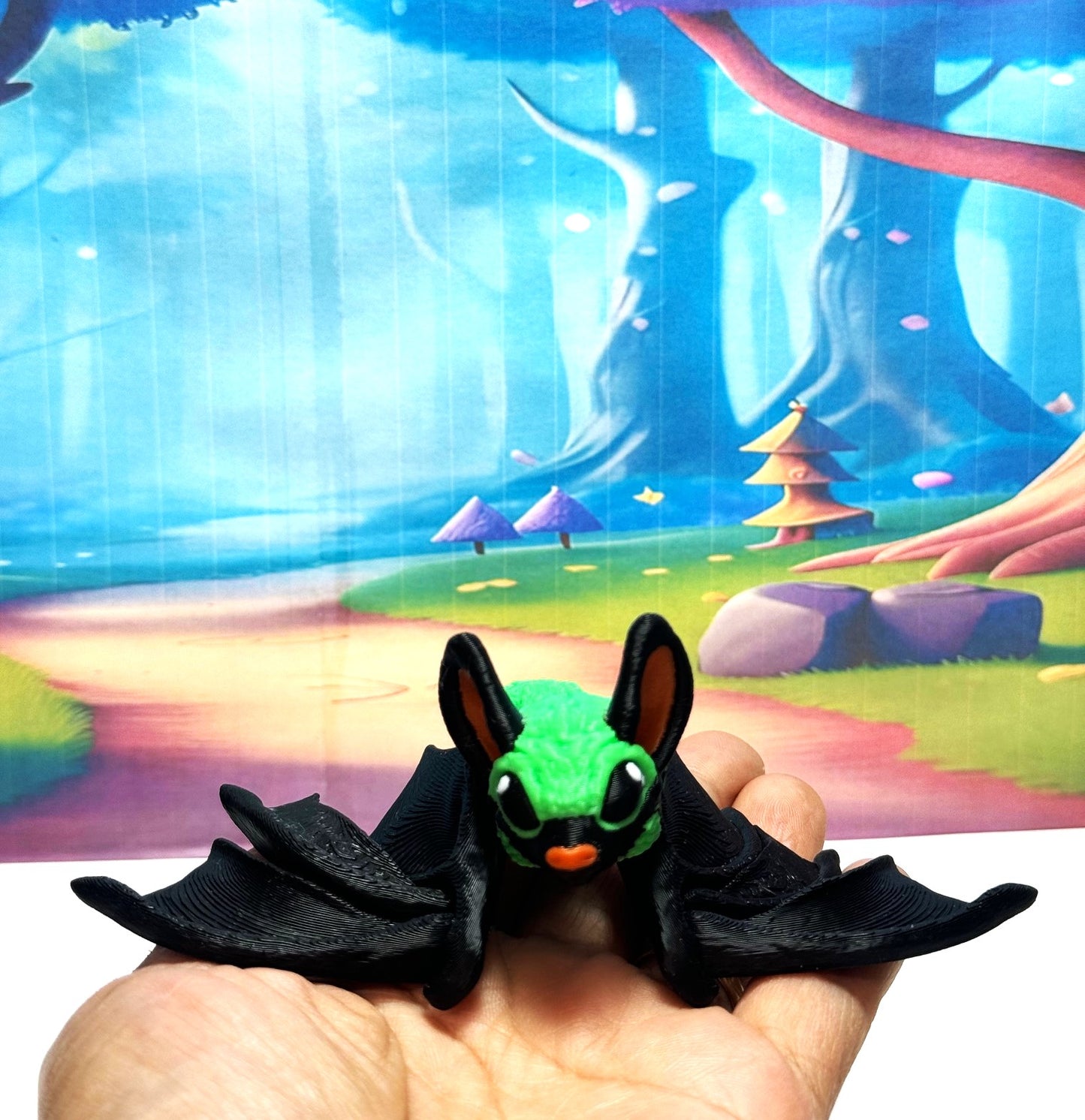 3D Printed Bat, Articulated Cinderbat for Halloween Decor, Black and Green Spooky Poseable Trick or Treat Bats.