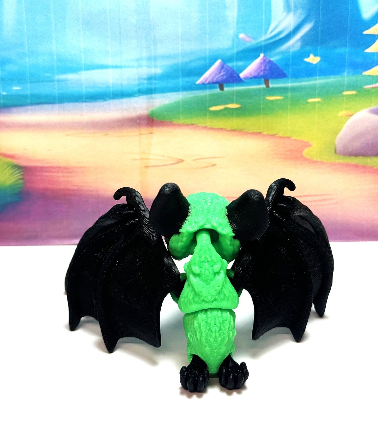 3D Printed Bat, Articulated Cinderbat for Halloween Decor, Black and Green Spooky Poseable Trick or Treat Bats.