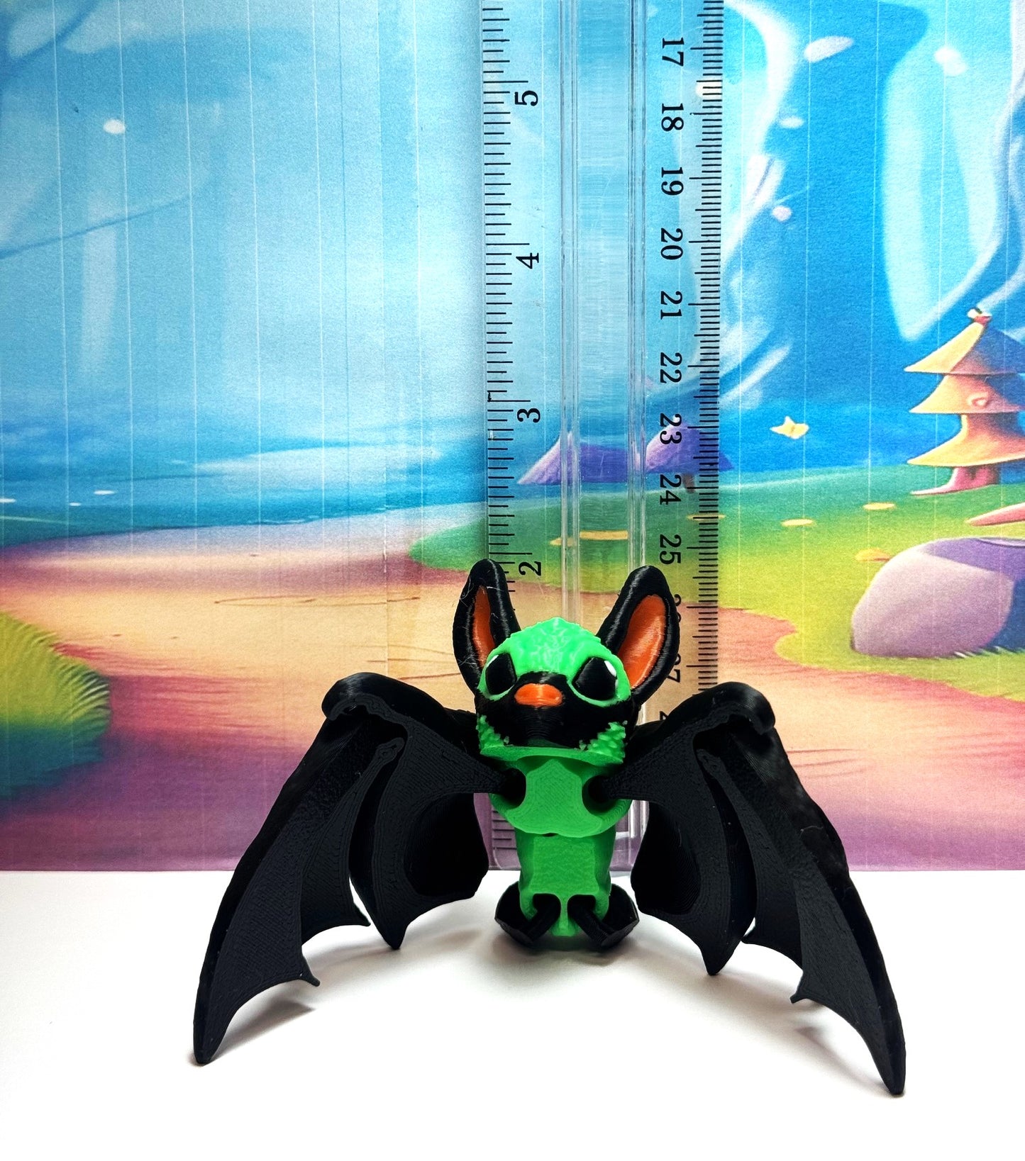 3D Printed Bat, Articulated Cinderbat for Halloween Decor, Black and Green Spooky Poseable Trick or Treat Bats.