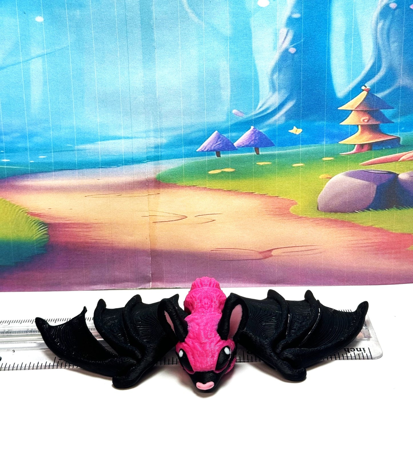 3D Printed Bat, Articulated Cinderbat for Halloween Decor, Black and Magenta Spooky Poseable rick or Treat Bats.