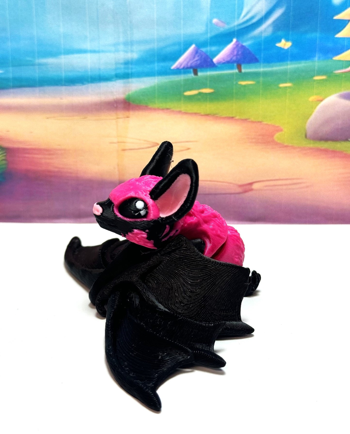 3D Printed Bat, Articulated Cinderbat for Halloween Decor, Black and Magenta Spooky Poseable rick or Treat Bats.