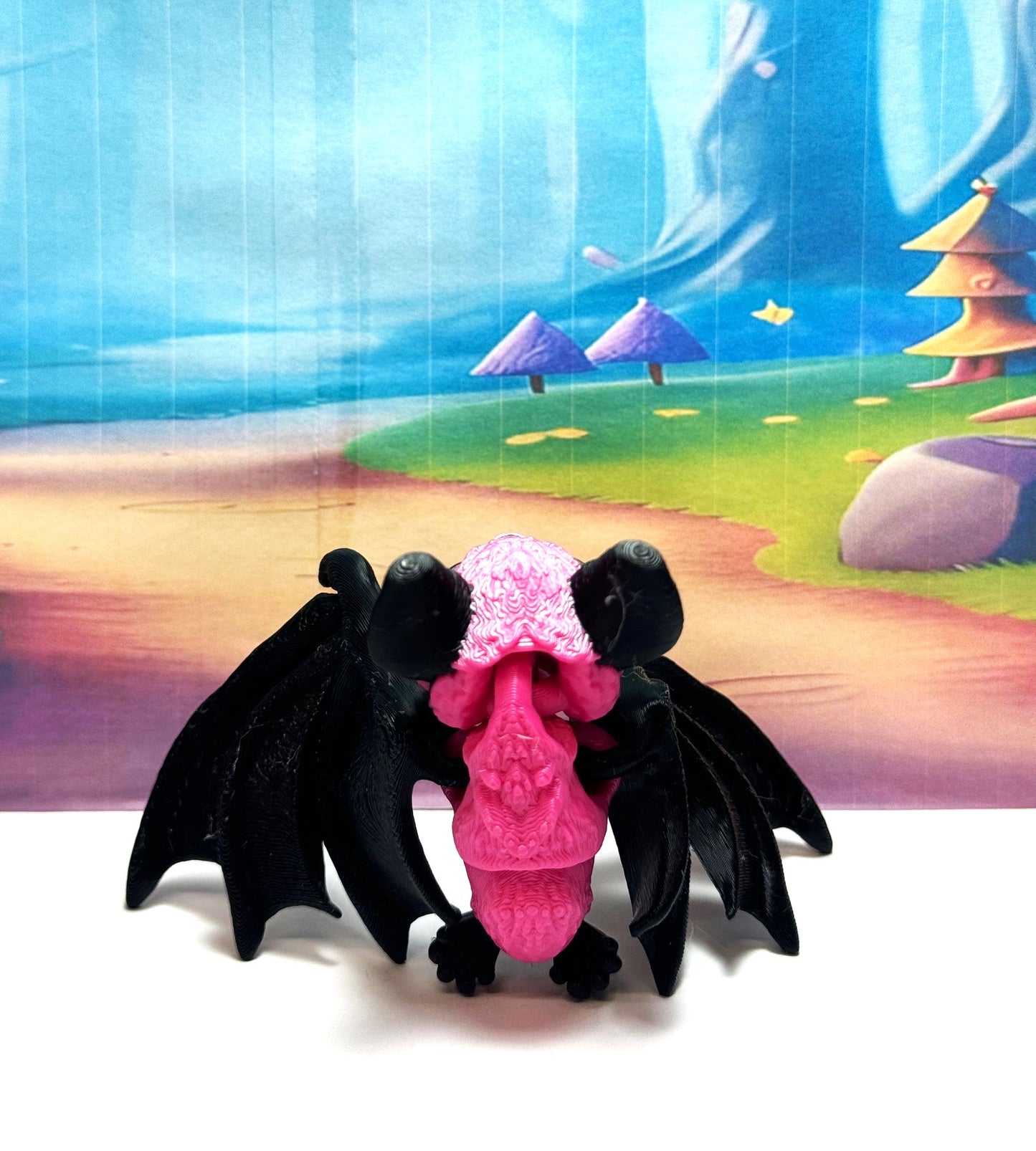 3D Printed Bat, Articulated Cinderbat for Halloween Decor, Black and Magenta Spooky Poseable rick or Treat Bats.