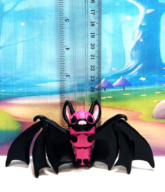 3D Printed Bat, Articulated Cinderbat for Halloween Decor, Black and Magenta Spooky Poseable rick or Treat Bats.
