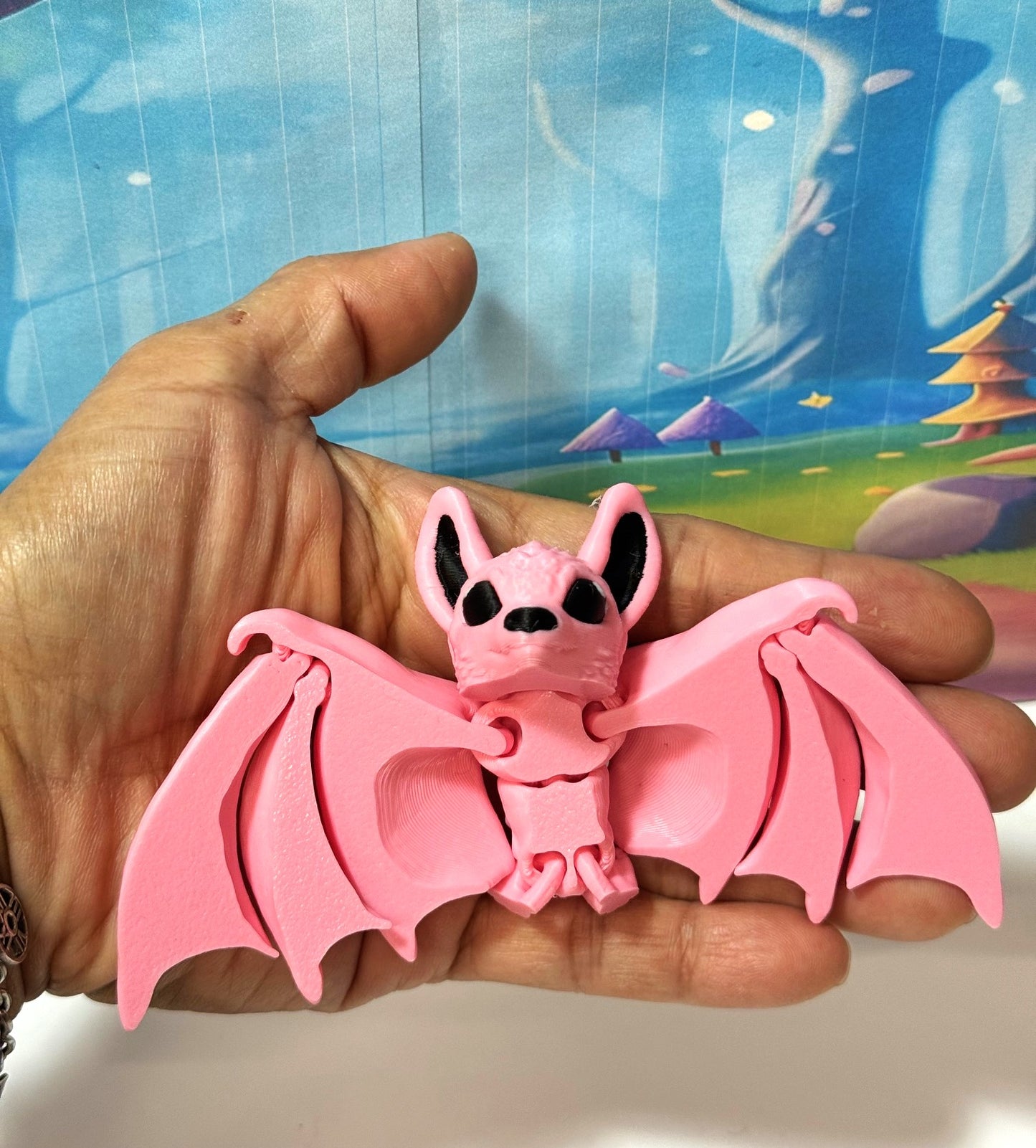 Pink Articulated Cinderbat for Halloween Decor, 3D Printed Bat, Poseable Fidget Trick or Treat Mini Bats