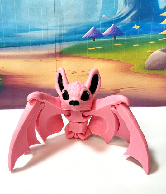 Pink Articulated Cinderbat for Halloween Decor, 3D Printed Bat, Poseable Fidget Trick or Treat Mini Bats