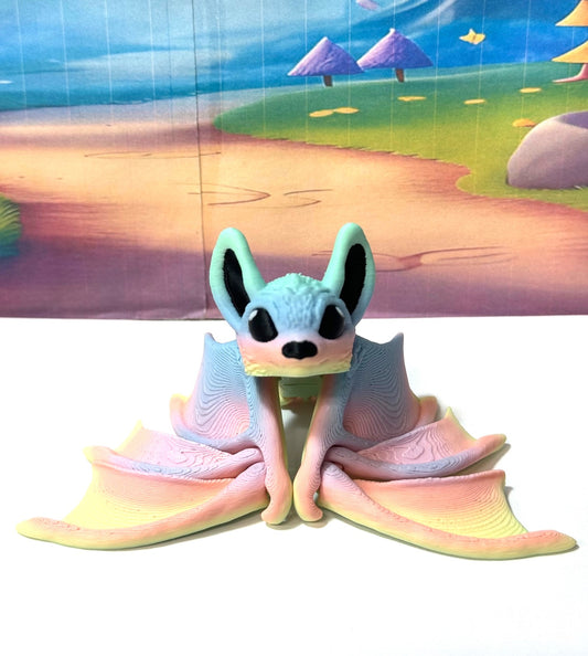 Articulated Cinderbat for Halloween Decor, 3D Printed Bat, Rainbow Poseable Fidget Trick or Treat Mini Bats