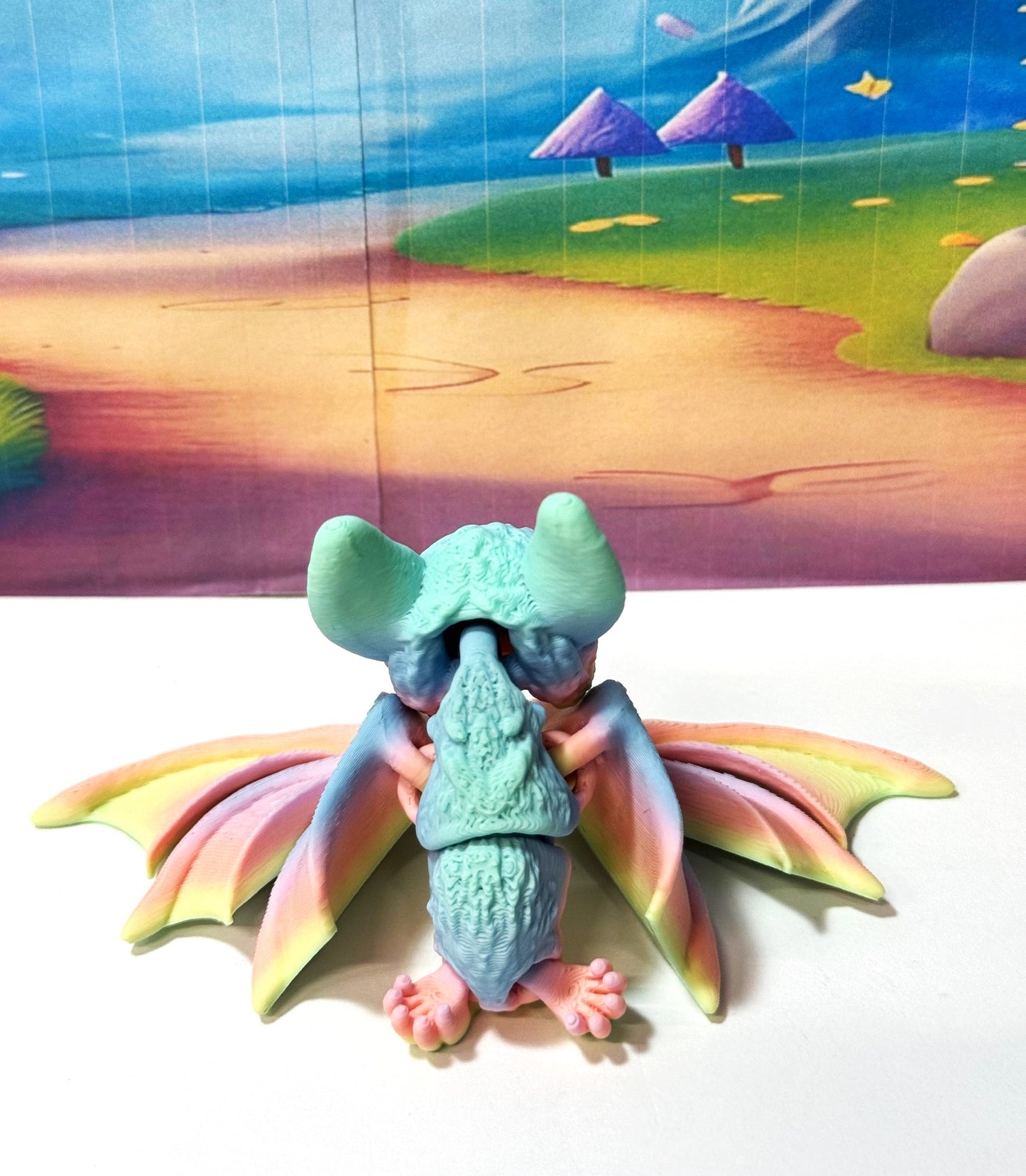 Articulated Cinderbat for Halloween Decor, 3D Printed Bat, Rainbow Poseable Fidget Trick or Treat Mini Bats