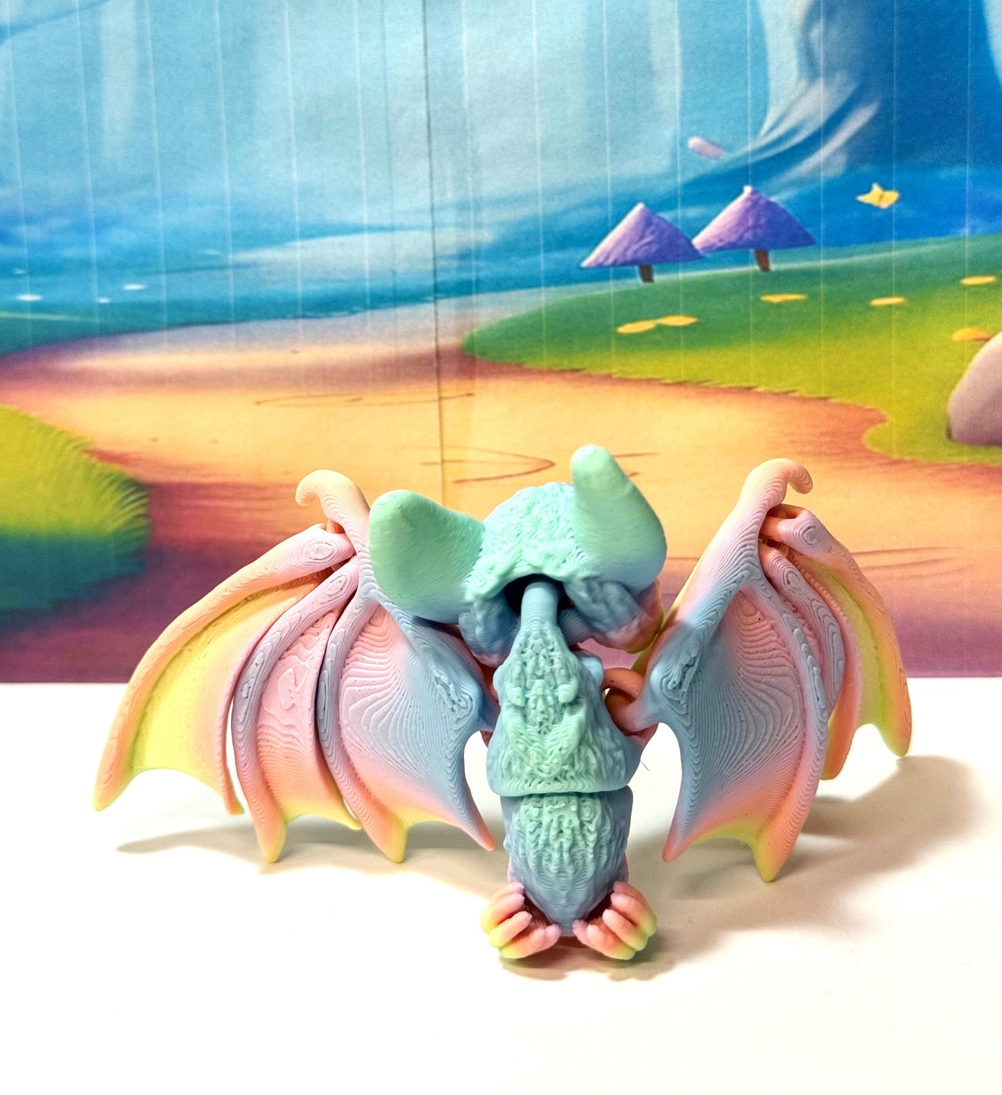 Articulated Cinderbat for Halloween Decor, 3D Printed Bat, Rainbow Poseable Fidget Trick or Treat Mini Bats