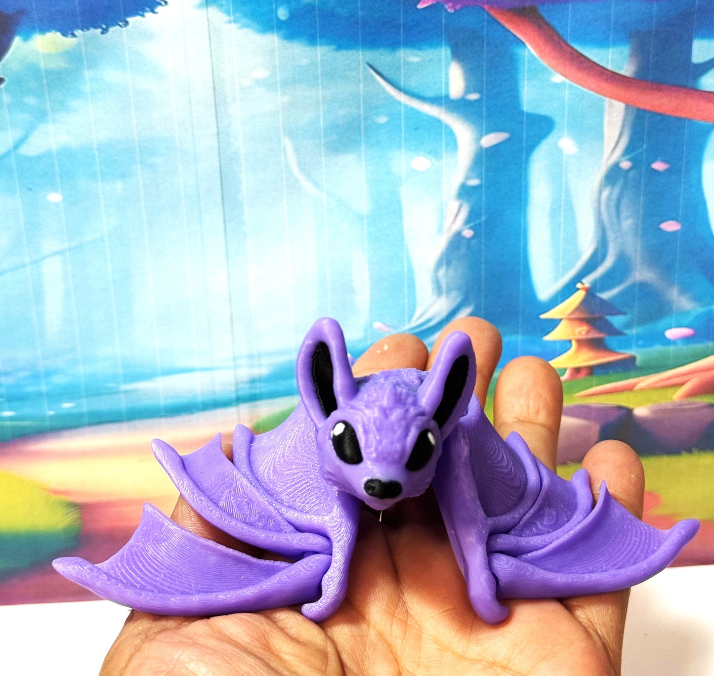 Articulated Cinderbat for Halloween Decor, 3D Printed Bat, Purple Poseable Fidget Trick or Treat Mini Bats