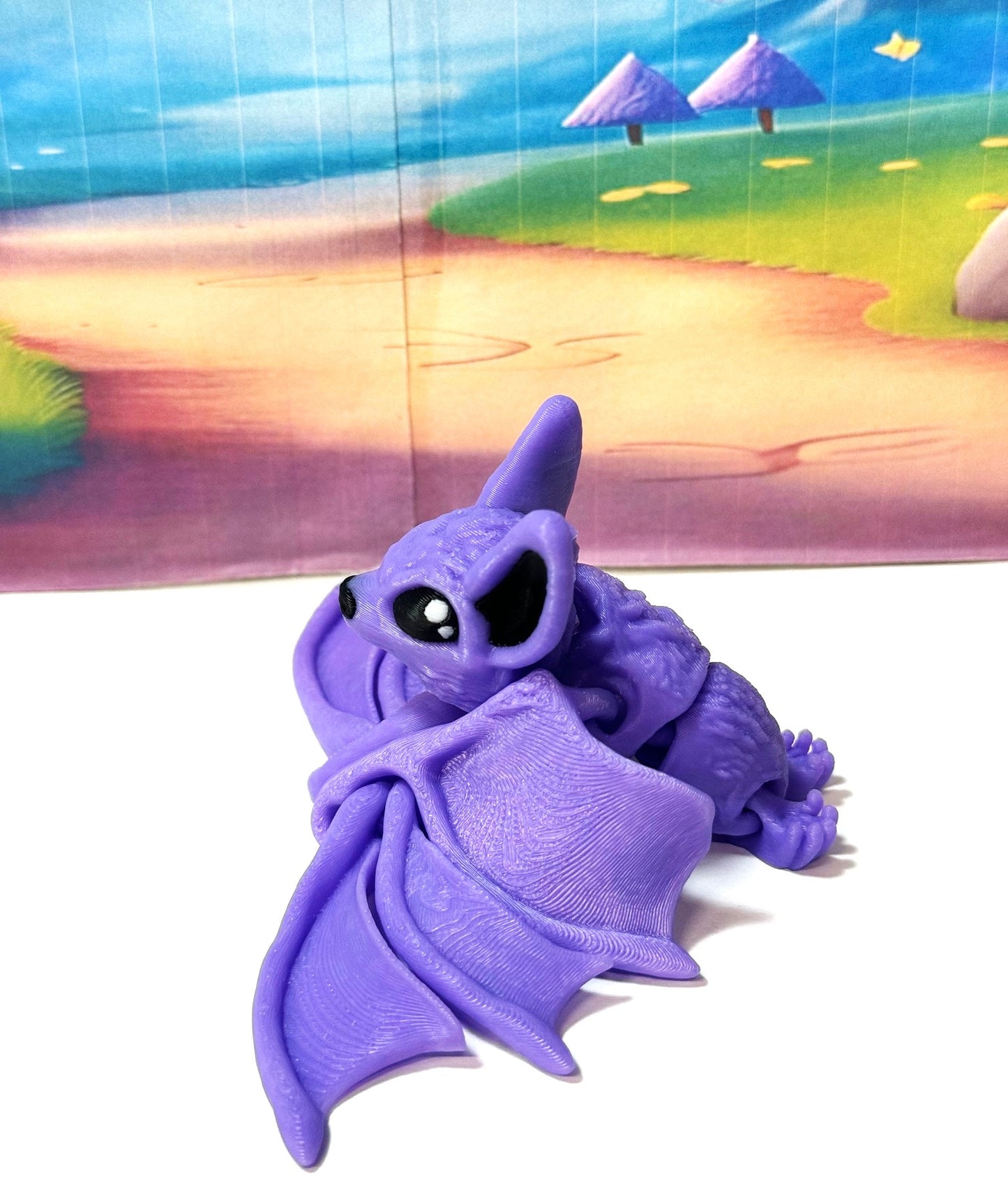 Articulated Cinderbat for Halloween Decor, 3D Printed Bat, Purple Poseable Fidget Trick or Treat Mini Bats