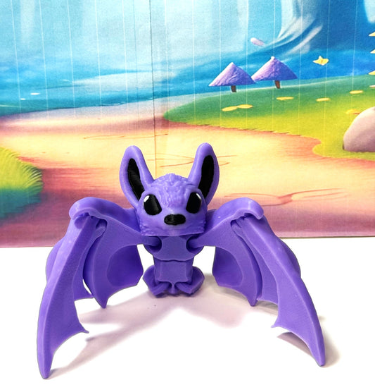 Articulated Cinderbat for Halloween Decor, 3D Printed Bat, Purple Poseable Fidget Trick or Treat Mini Bats