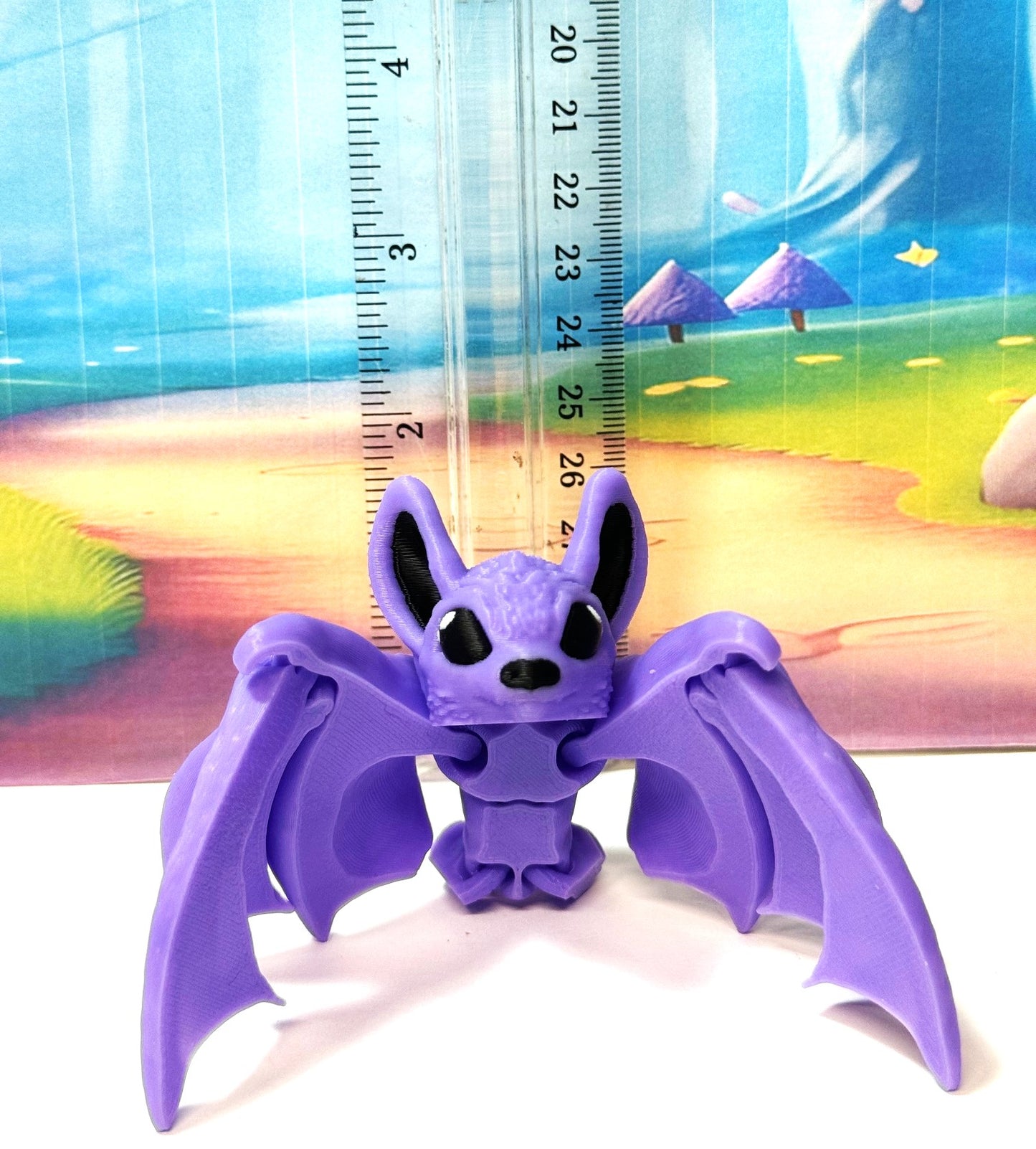 Articulated Cinderbat for Halloween Decor, 3D Printed Bat, Purple Poseable Fidget Trick or Treat Mini Bats