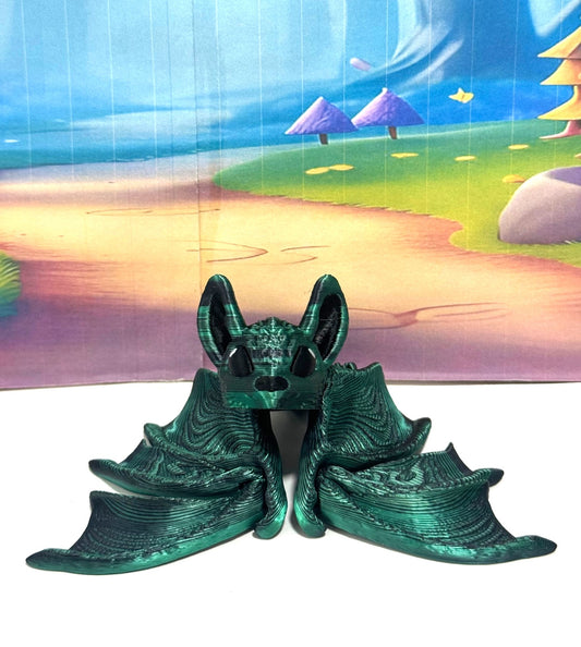 Articulated Bat, 3D Printed Bat, Cinderbat for Halloween Decor, Green Spooky Poseable Trick or Treat Bats.