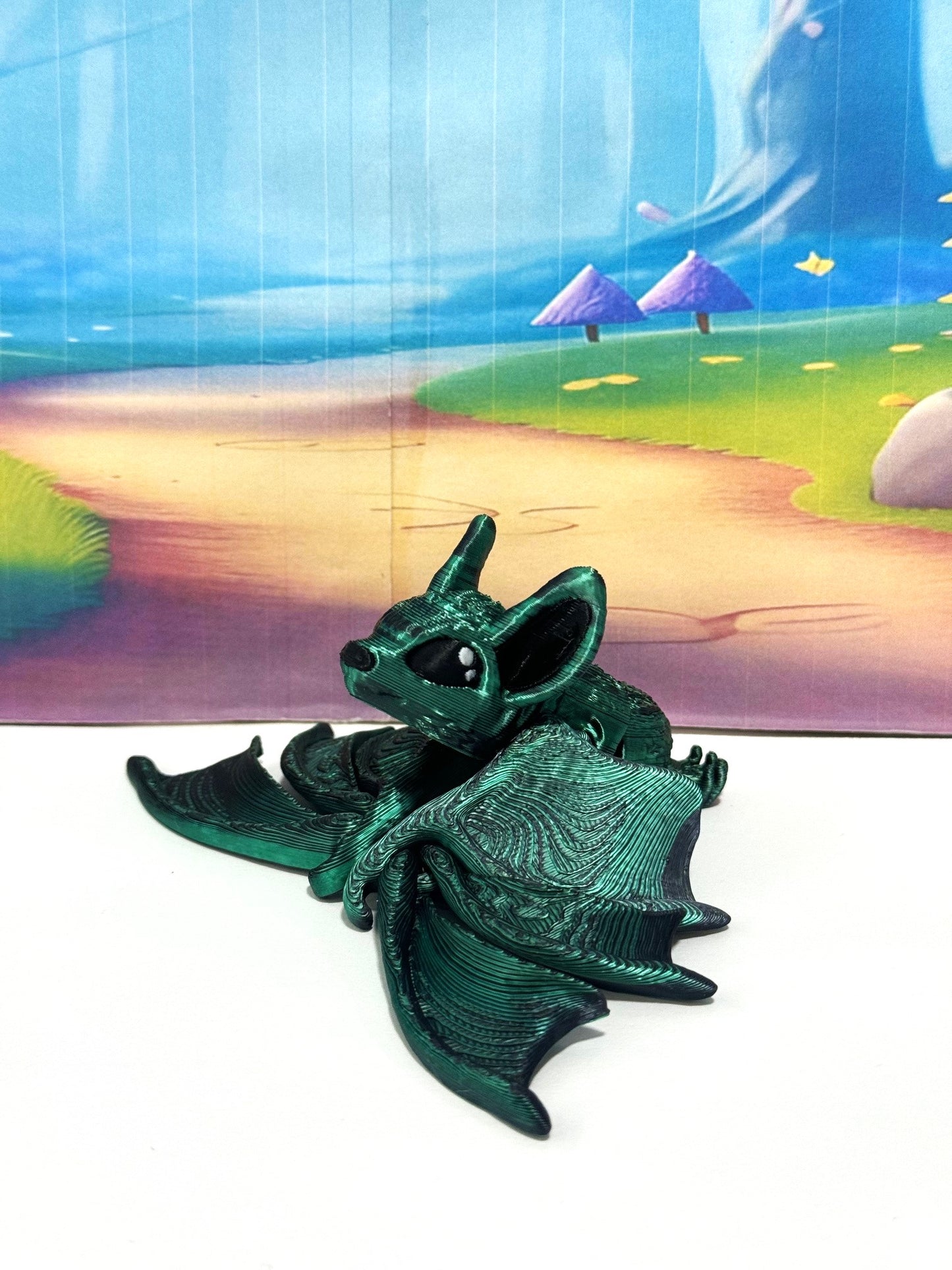 Articulated Bat, 3D Printed Bat, Cinderbat for Halloween Decor, Green Spooky Poseable Trick or Treat Bats.